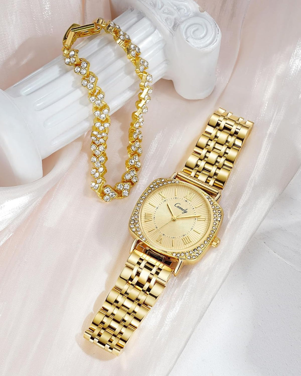 Montre Femme Doré Argent: Étanche Montres Avec Bracelet Acier Inoxydable - Analogique Montre Avec Lumineux Calendrier Ensemble Cadeau Pour Dames Fille