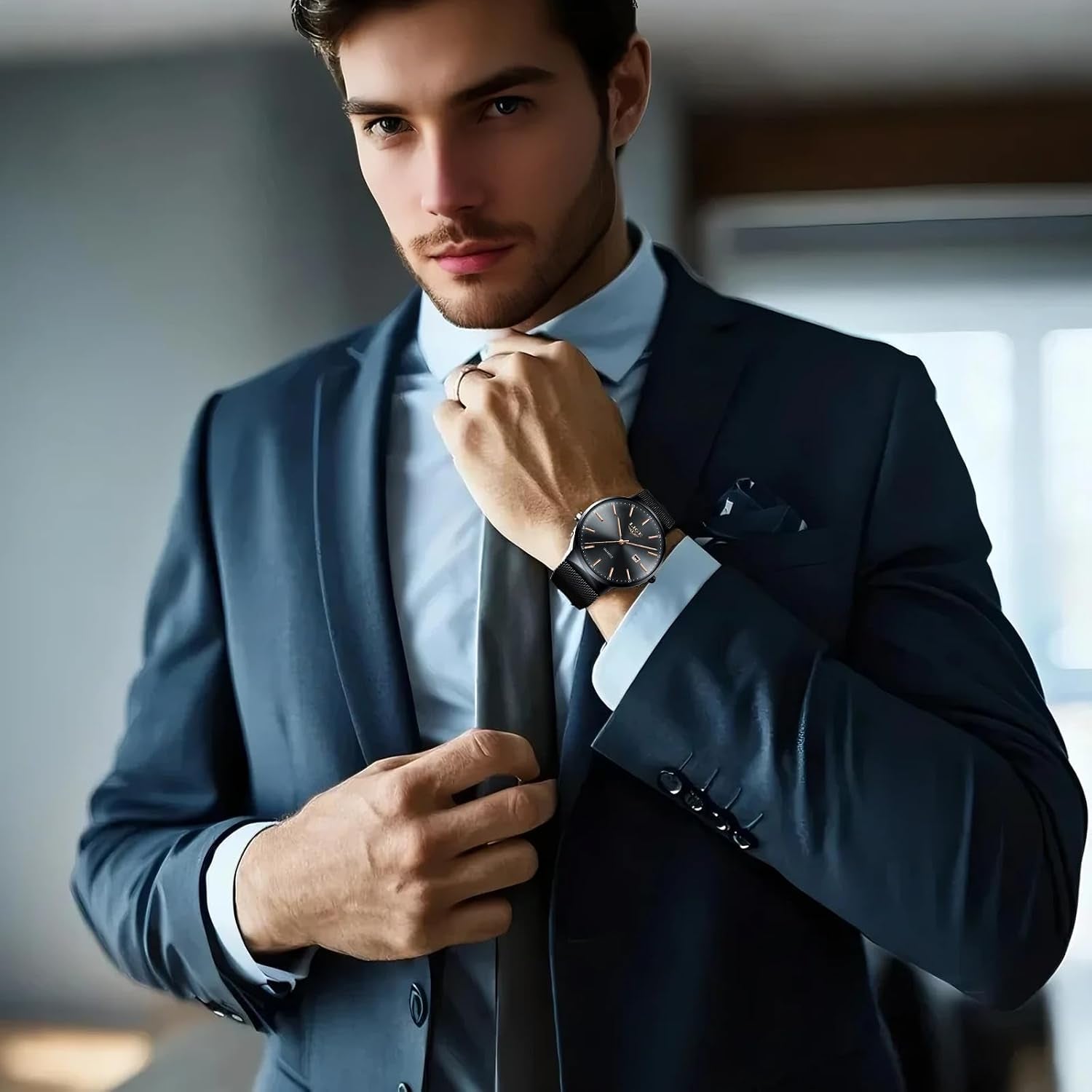 Montre Homme, Montres Bracelet Analogique Quartz, Grand Cadran Ultra-Mince, Bracelet Acier Inoxydable Étanche, Fonction Calendrier, Design Minimaliste Léger, Business Mode Casual Match