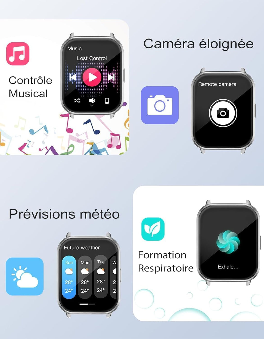 Montre Connectée Homme Femme Avec Appel Bluetooth Rappel Intelligent Podometre Moniteur Sommeil Cardiofrequencemetre Oxymètre 100+ Modes Sportifs Pour Android Ios Etanche IP68 Argent Bleu