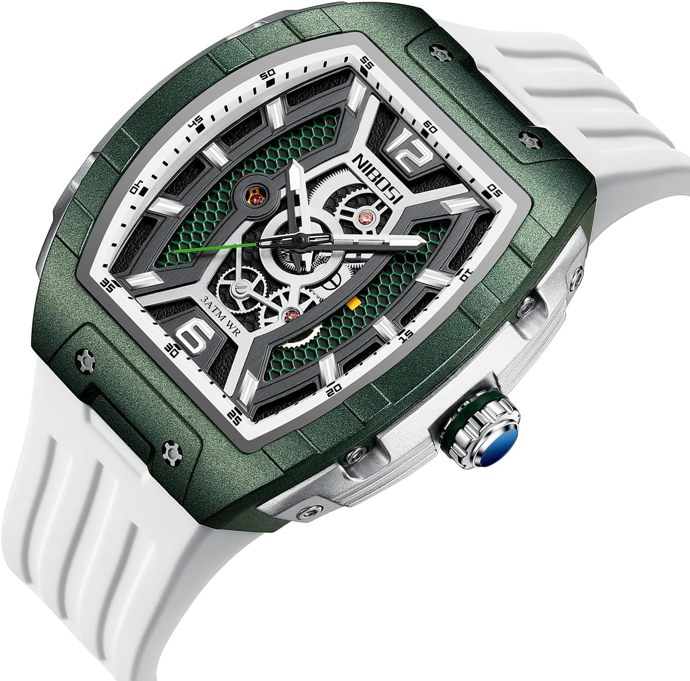 Montre-Bracelet Carrée Pour Homme Étanche Lumineuse À Quartz Analogique Bracelet En Silicone