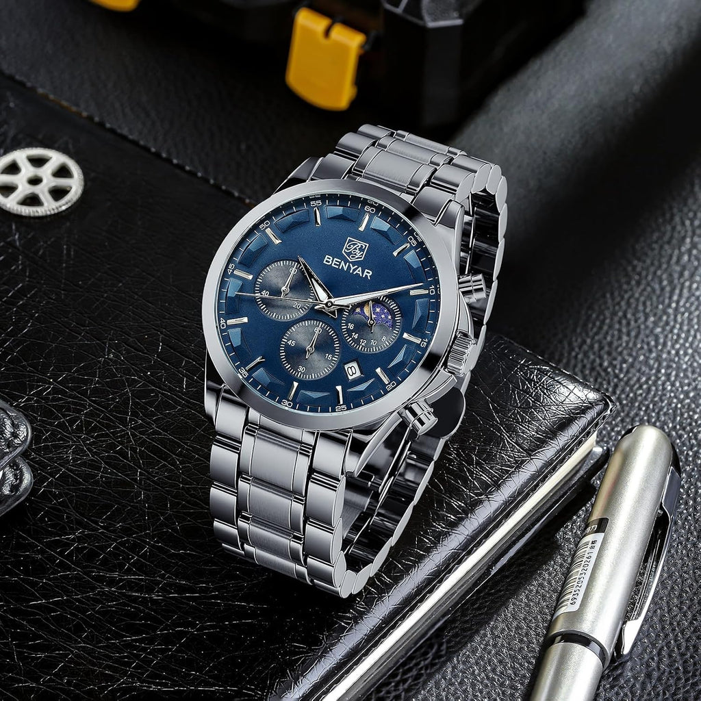 by Montre Homme Chronographe Etanche Lumineuses Date Grand Cadran Classique Mode Affaires Analogique Quartz Montres Cadeau Élégant Pour Hommes