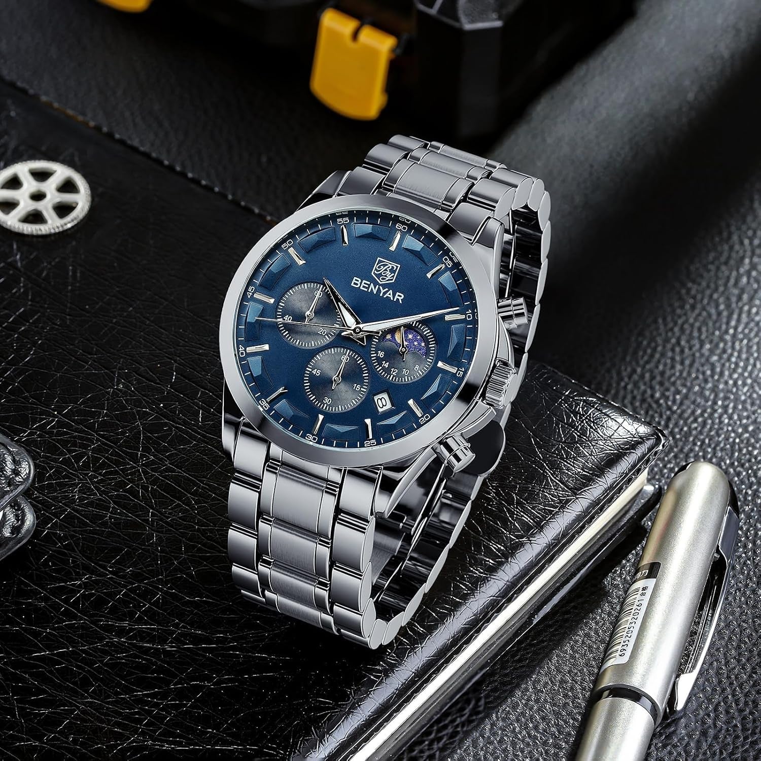 by Montre Homme Chronographe Etanche Lumineuses Date Grand Cadran Classique Mode Affaires Analogique Quartz Montres Cadeau Élégant Pour Hommes
