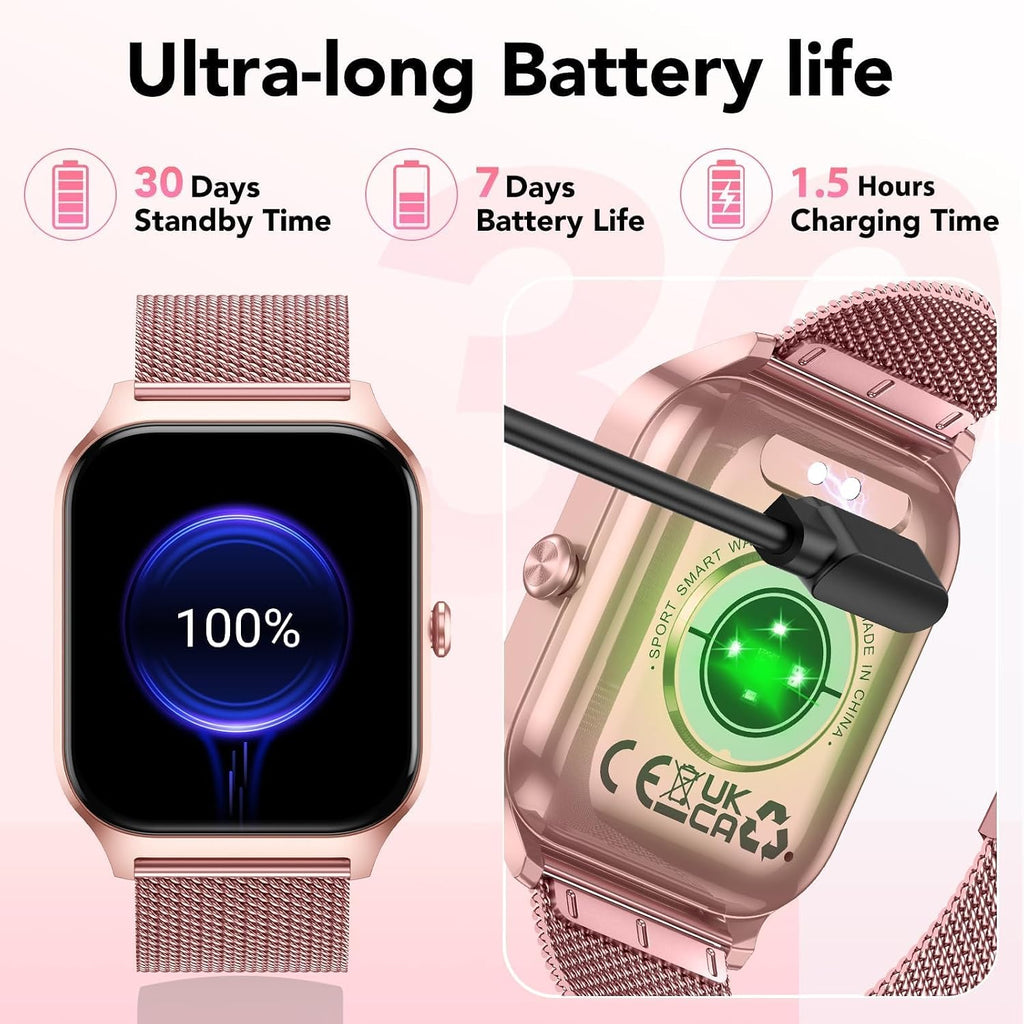 Montre Connectée Femme Avec Appel Bluetooth, 1.85" HD Smartwatch Femme Avec Fréquence Cardiaque/Sommeil/Spo2, 120+ Modes Sportifs, IP68 Étanche, Fitness Tracker Watch Pour Android Ios-Or Rose