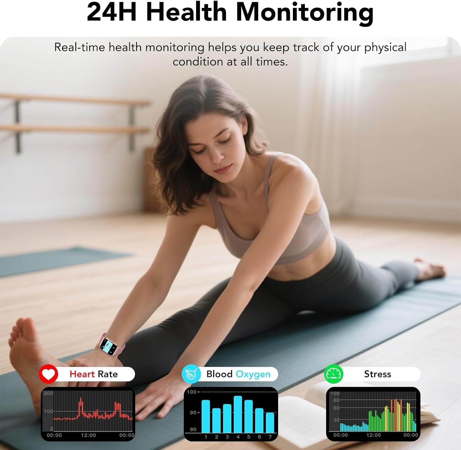 Montre Connectée Femme Avec Appel Bluetooth, 1.85" HD Smartwatch Femme Avec Fréquence Cardiaque/Sommeil/Spo2, 120+ Modes Sportifs, IP68 Étanche, Fitness Tracker Watch Pour Android Ios-Or Rose