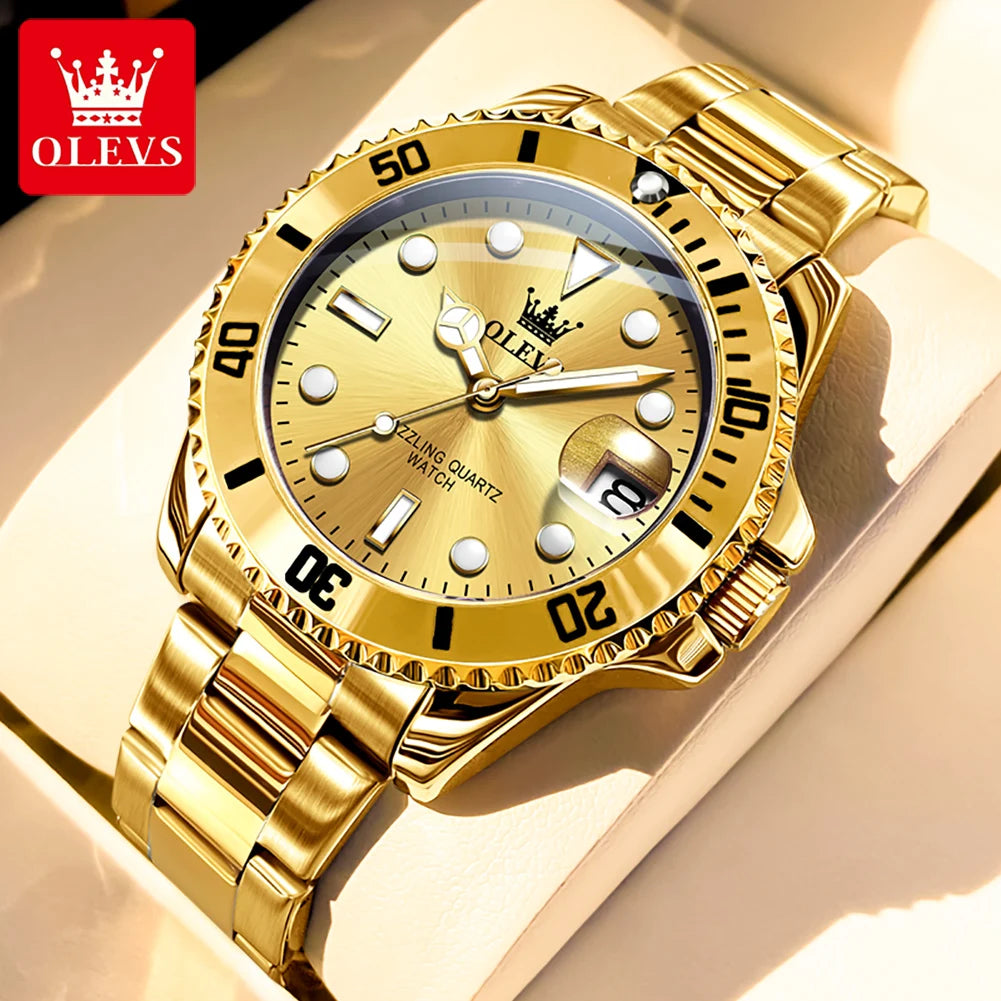 5885 Men'S Watches Business Stainless Steel Strap Green Quartz Watch Waterproof Calendar Luminous High Quality Wristwatch
