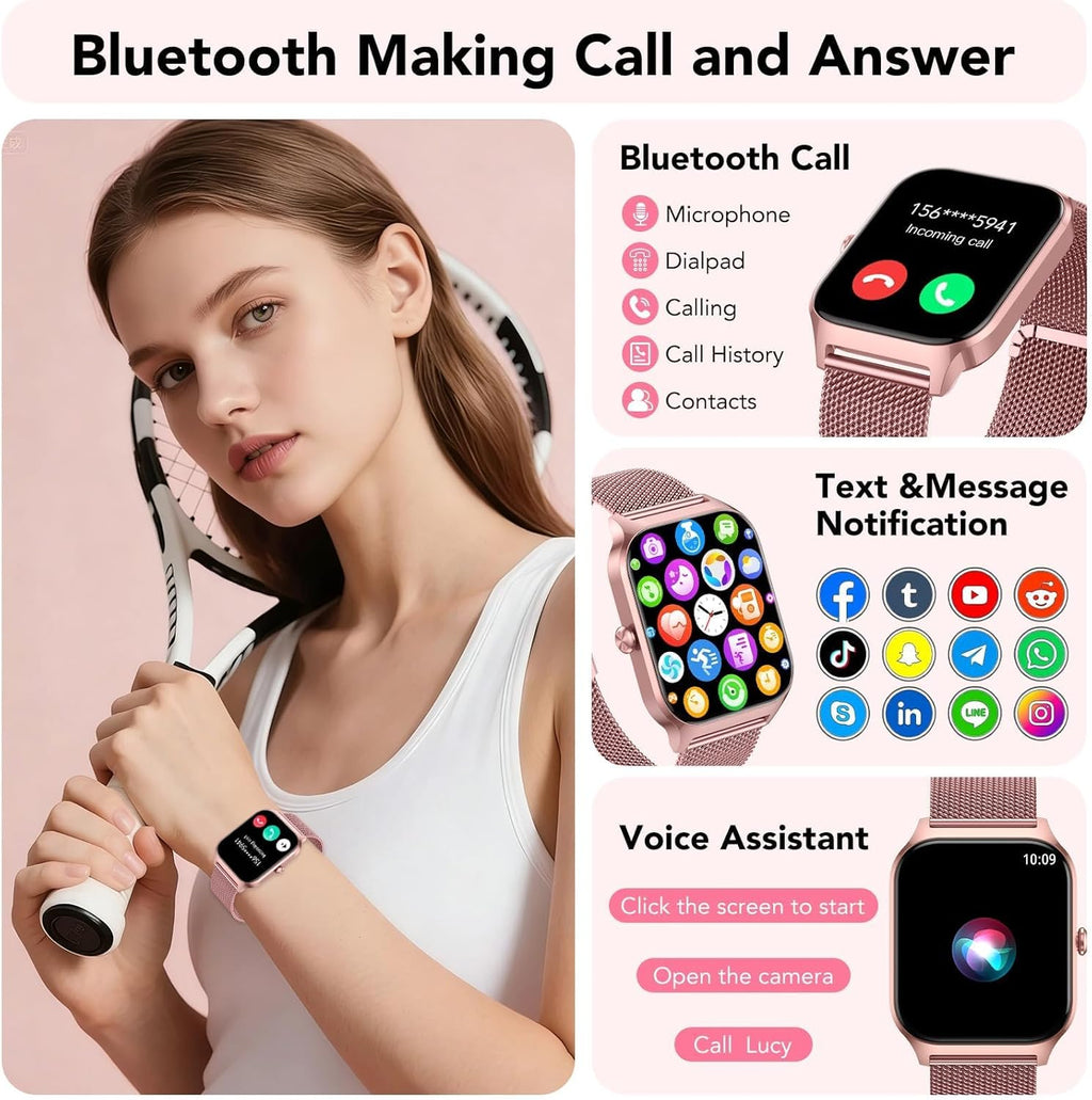 Montre Connectée Femme Avec Appel Bluetooth, 1.85" HD Smartwatch Femme Avec Fréquence Cardiaque/Sommeil/Spo2, 120+ Modes Sportifs, IP68 Étanche, Fitness Tracker Watch Pour Android Ios-Or Rose