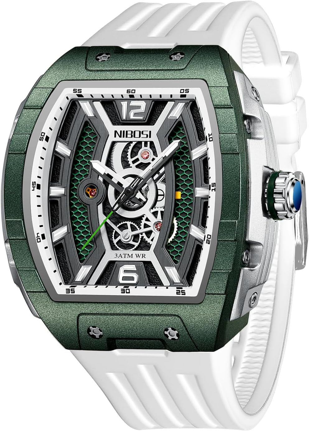Montre-Bracelet Carrée Pour Homme Étanche Lumineuse À Quartz Analogique Bracelet En Silicone