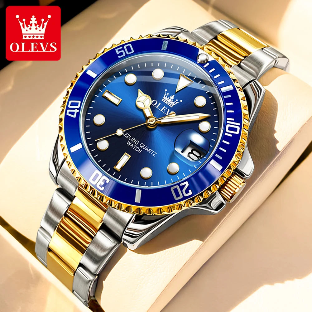 5885 Men'S Watches Business Stainless Steel Strap Green Quartz Watch Waterproof Calendar Luminous High Quality Wristwatch