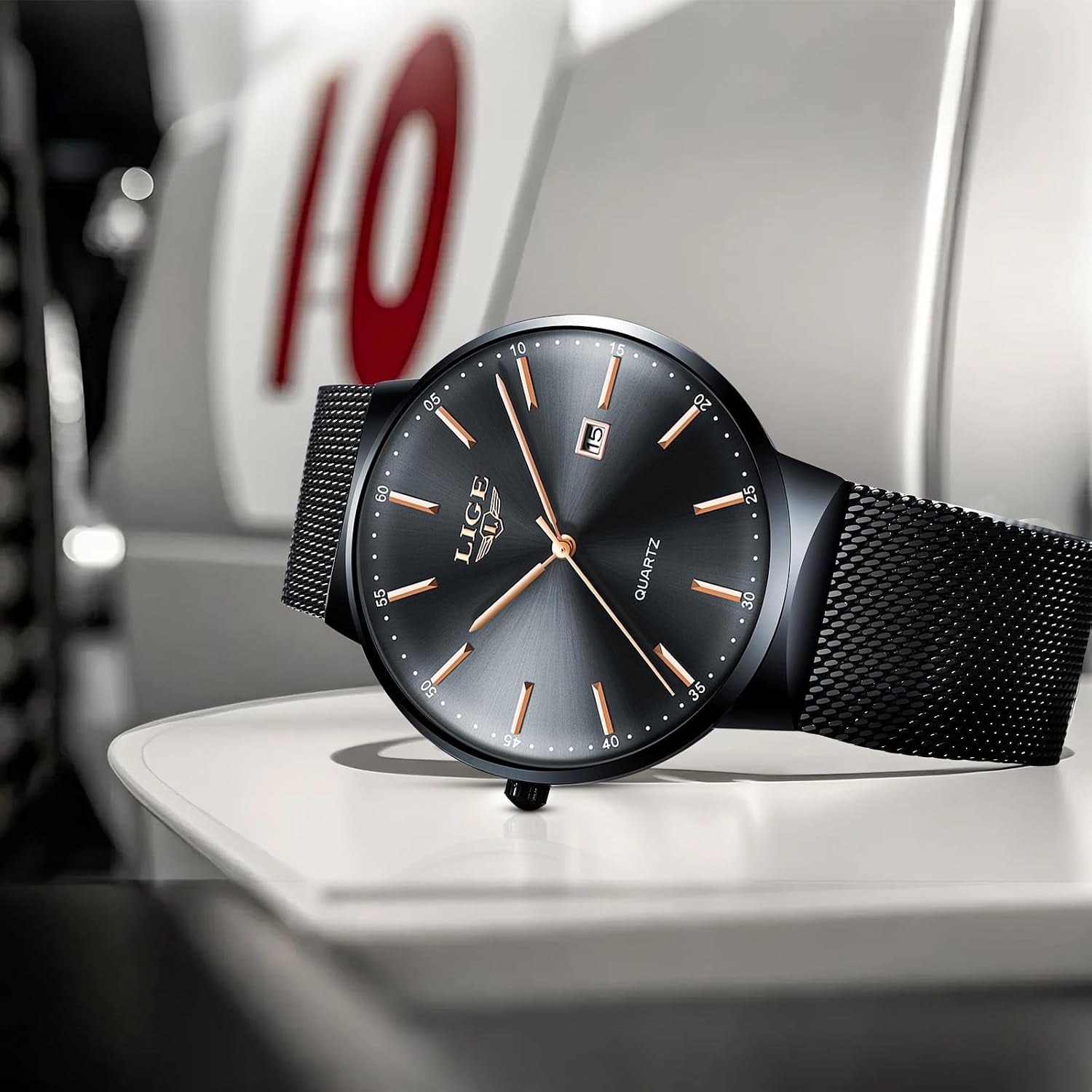 Montre Homme, Montres Bracelet Analogique Quartz, Grand Cadran Ultra-Mince, Bracelet Acier Inoxydable Étanche, Fonction Calendrier, Design Minimaliste Léger, Business Mode Casual Match
