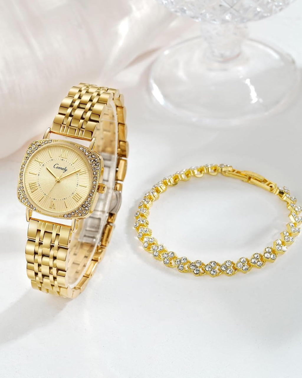 Montre Femme Doré Argent: Étanche Montres Avec Bracelet Acier Inoxydable - Analogique Montre Avec Lumineux Calendrier Ensemble Cadeau Pour Dames Fille