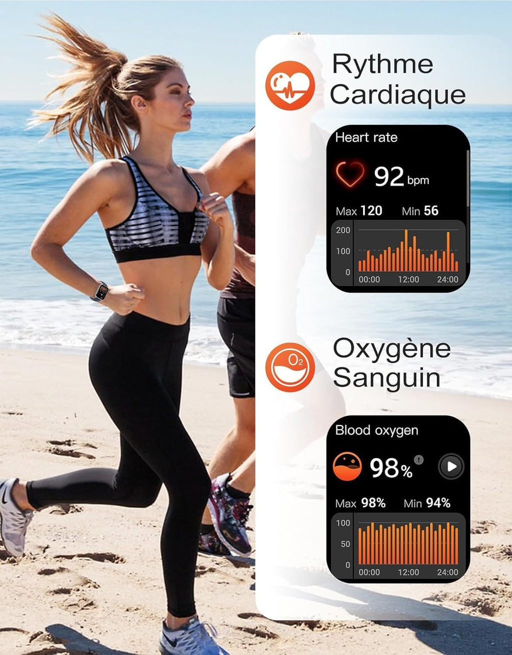 Montre Connectée Homme Femme Avec Appel Bluetooth Rappel Intelligent Podometre Moniteur Sommeil Cardiofrequencemetre Oxymètre 100+ Modes Sportifs Pour Android Ios Etanche IP68 Argent Bleu
