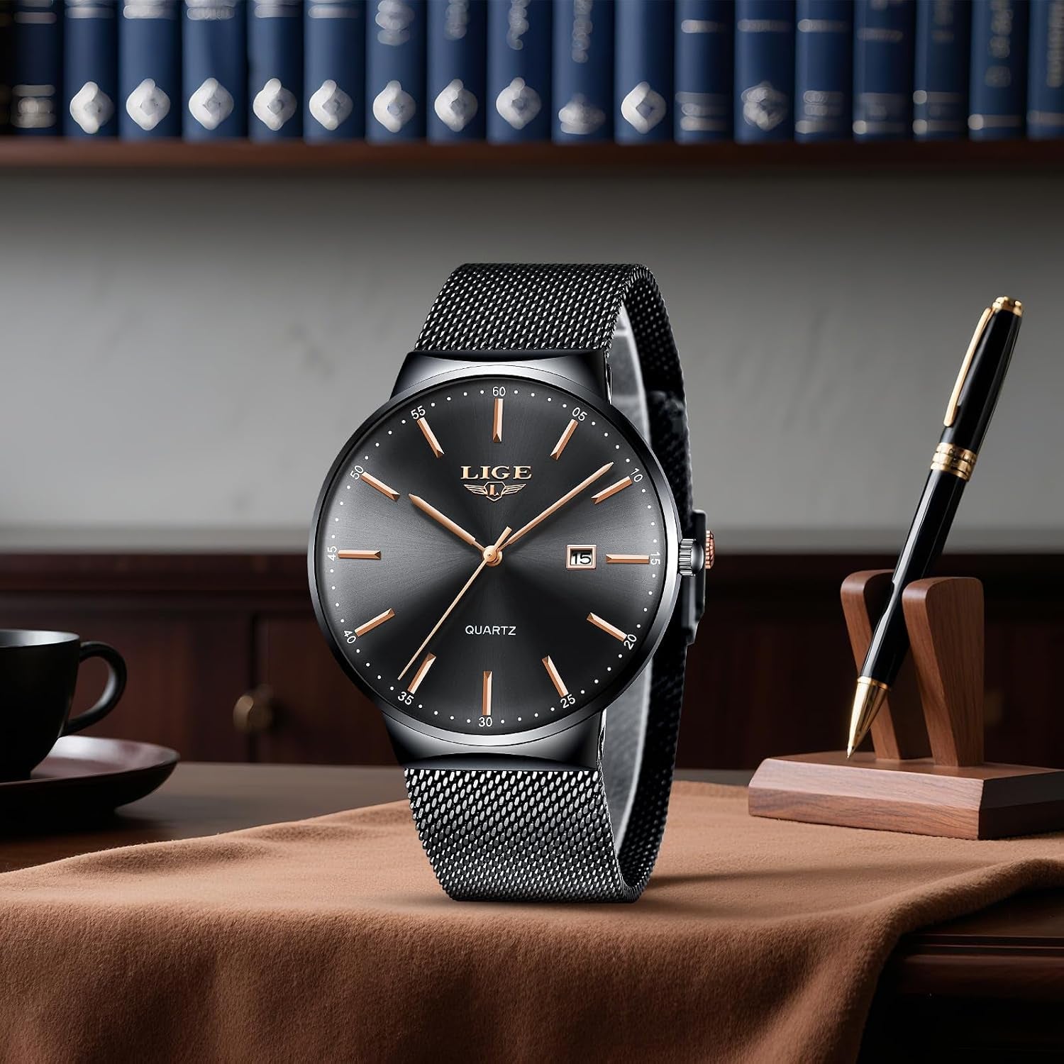 Montre Homme, Montres Bracelet Analogique Quartz, Grand Cadran Ultra-Mince, Bracelet Acier Inoxydable Étanche, Fonction Calendrier, Design Minimaliste Léger, Business Mode Casual Match