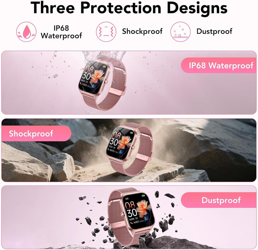 Montre Connectée Femme Avec Appel Bluetooth, 1.85" HD Smartwatch Femme Avec Fréquence Cardiaque/Sommeil/Spo2, 120+ Modes Sportifs, IP68 Étanche, Fitness Tracker Watch Pour Android Ios-Or Rose