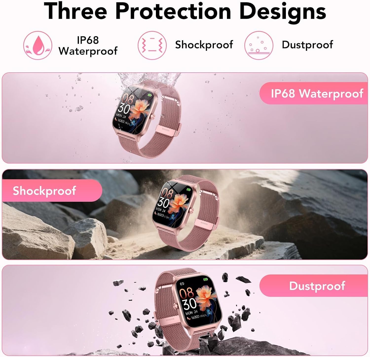 Montre Connectée Femme Avec Appel Bluetooth, 1.85" HD Smartwatch Femme Avec Fréquence Cardiaque/Sommeil/Spo2, 120+ Modes Sportifs, IP68 Étanche, Fitness Tracker Watch Pour Android Ios-Or Rose