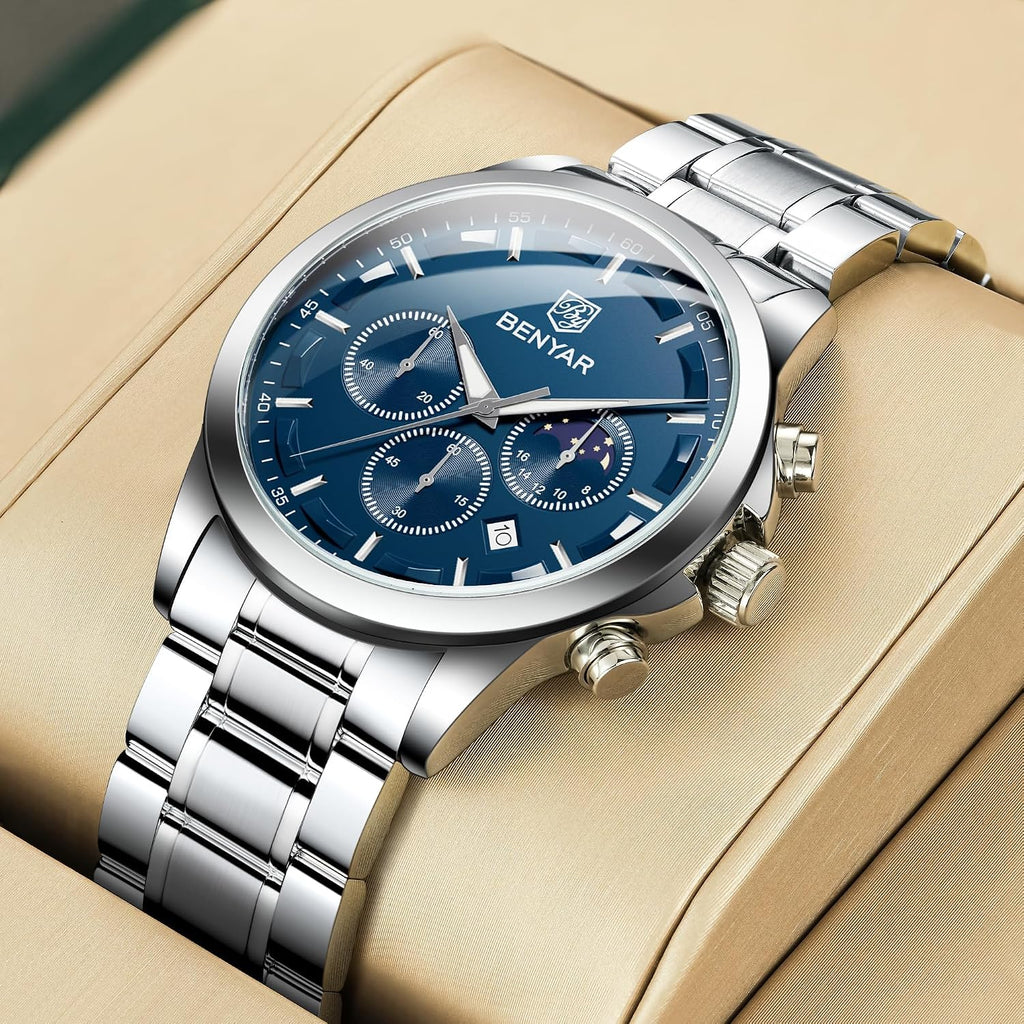 by Montre Homme Chronographe Etanche Lumineuses Date Grand Cadran Classique Mode Affaires Analogique Quartz Montres Cadeau Élégant Pour Hommes