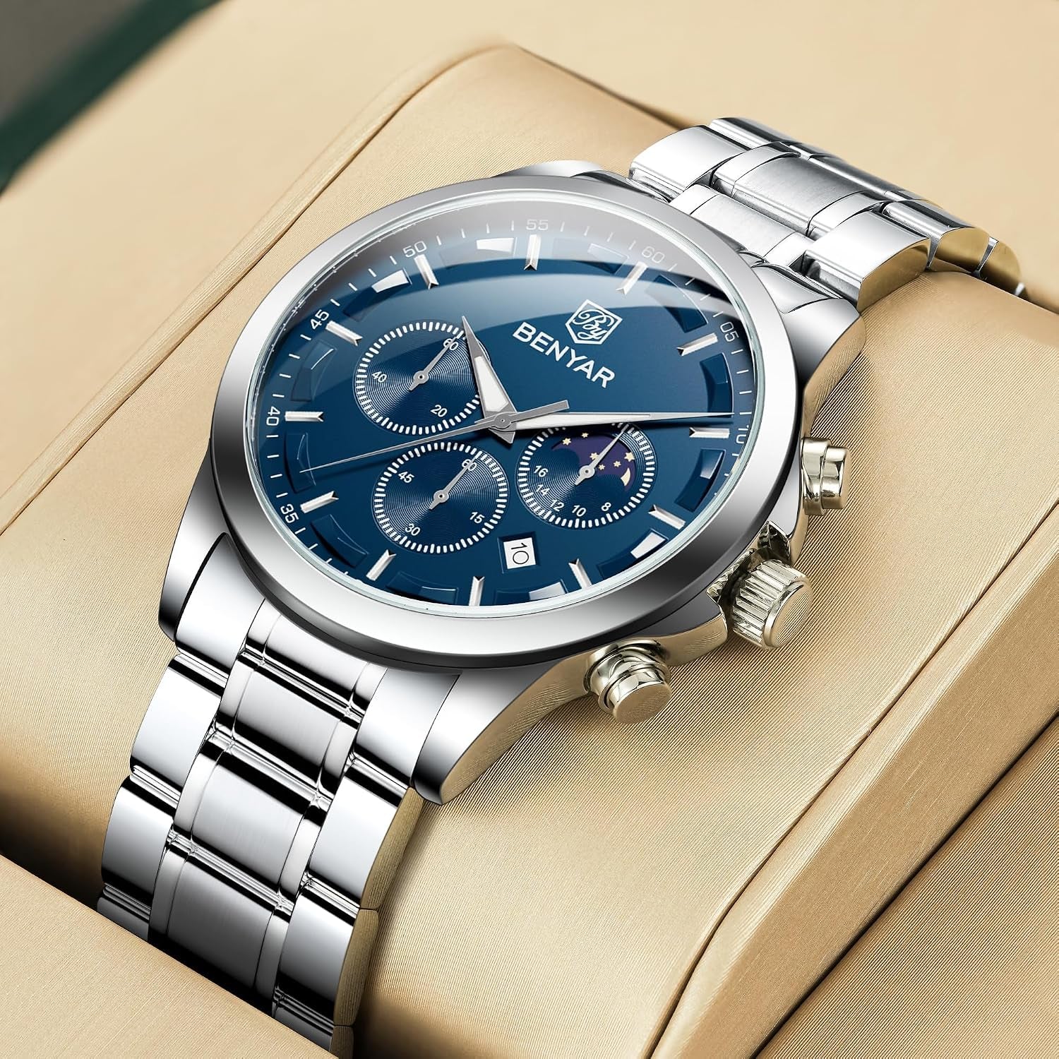 by Montre Homme Chronographe Etanche Lumineuses Date Grand Cadran Classique Mode Affaires Analogique Quartz Montres Cadeau Élégant Pour Hommes