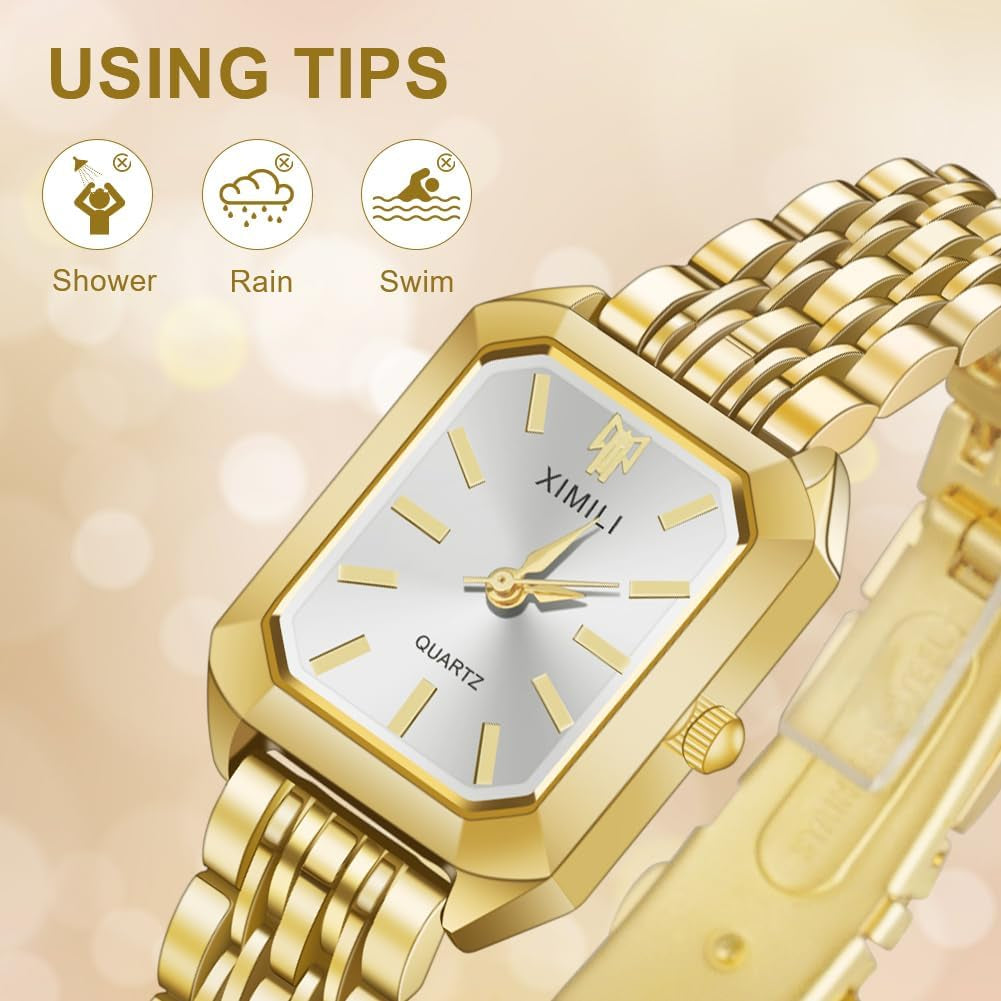 Montre Pour Femme, Montres Carrées De 32 Mm, Montre Analogique Quartz Avec Bracelet En Acier Inoxydable, Mouvement À Quartz Montre-Bracelet Élégant Minimaliste Pour Filles