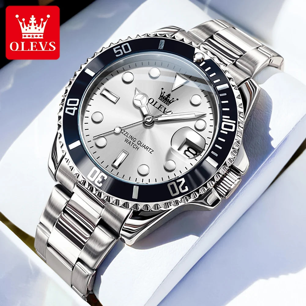 5885 Men'S Watches Business Stainless Steel Strap Green Quartz Watch Waterproof Calendar Luminous High Quality Wristwatch