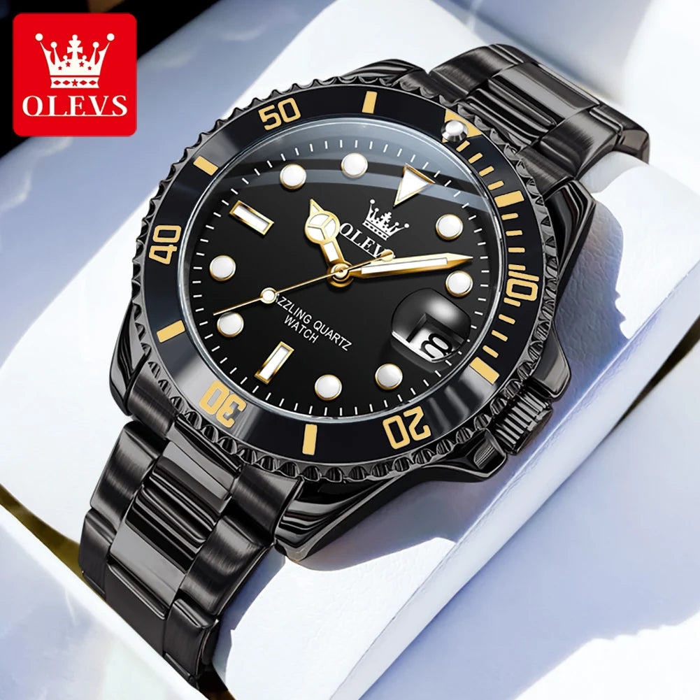 5885 Men'S Watches Business Stainless Steel Strap Green Quartz Watch Waterproof Calendar Luminous High Quality Wristwatch