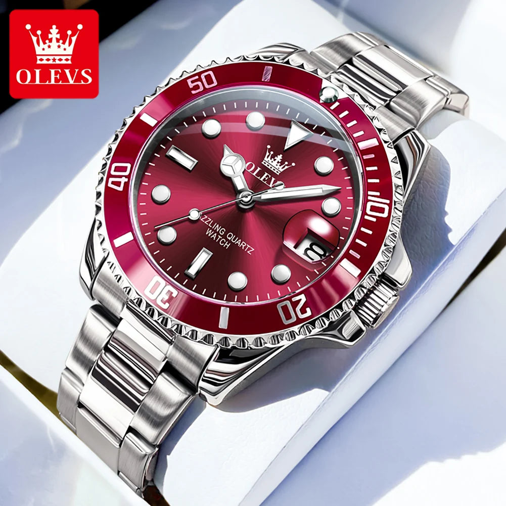 5885 Men'S Watches Business Stainless Steel Strap Green Quartz Watch Waterproof Calendar Luminous High Quality Wristwatch