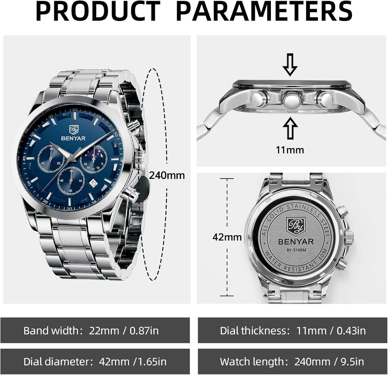 by Montre Homme Chronographe Etanche Lumineuses Date Grand Cadran Classique Mode Affaires Analogique Quartz Montres Cadeau Élégant Pour Hommes