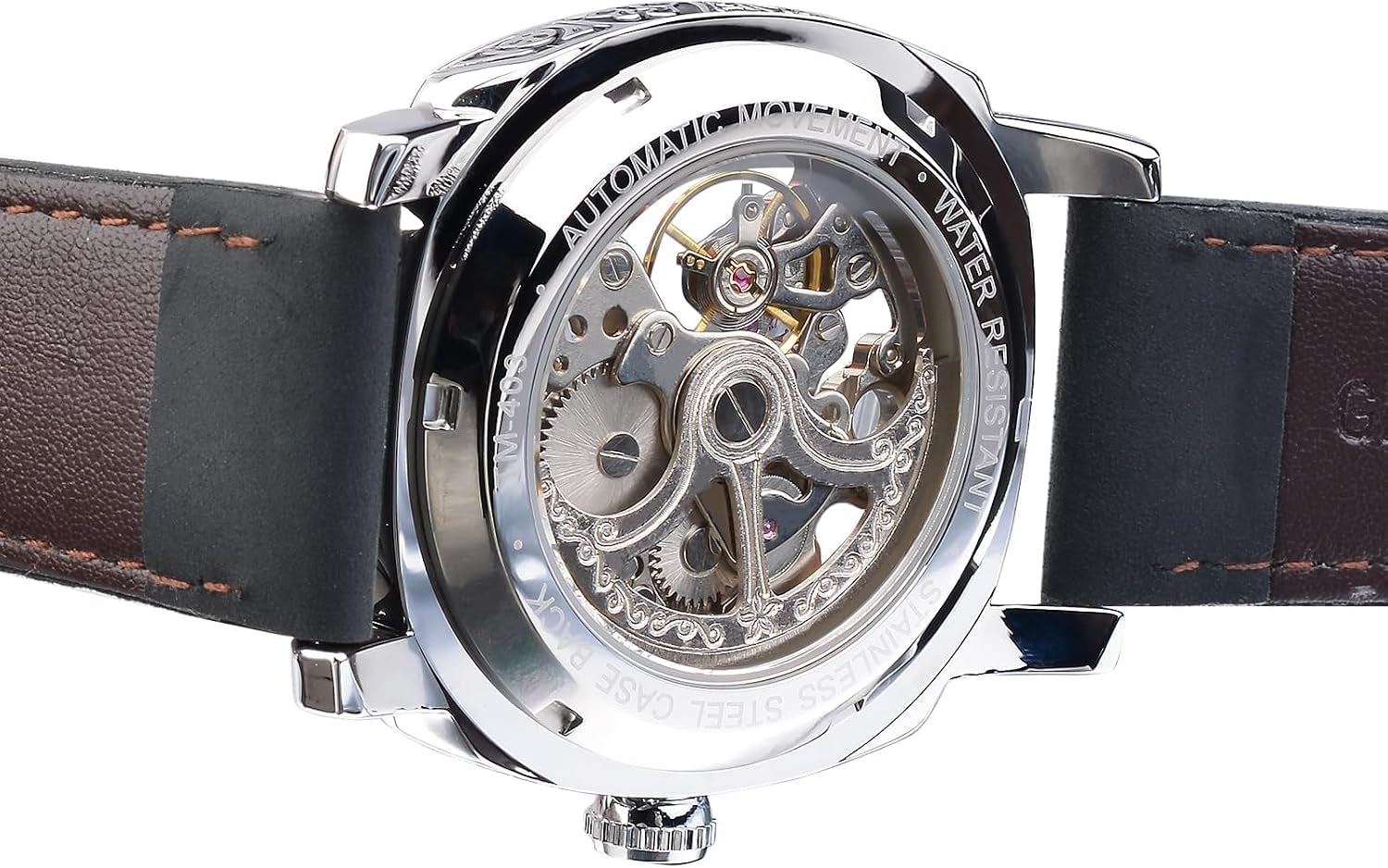 Montre Homme Mécanique Automatique Carrée Squelette Dorée, Bracelet En Cuir Vintage Style Rétro, Étanche, Montre Bracelet Classique Pour Homme