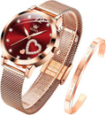 Womens Watch Gift Set Avec Bracelet Rose Gold Ladies Minimaliste Minimaliste Slim Robe Décontractée Analogique Montre À Quartz Imperméable