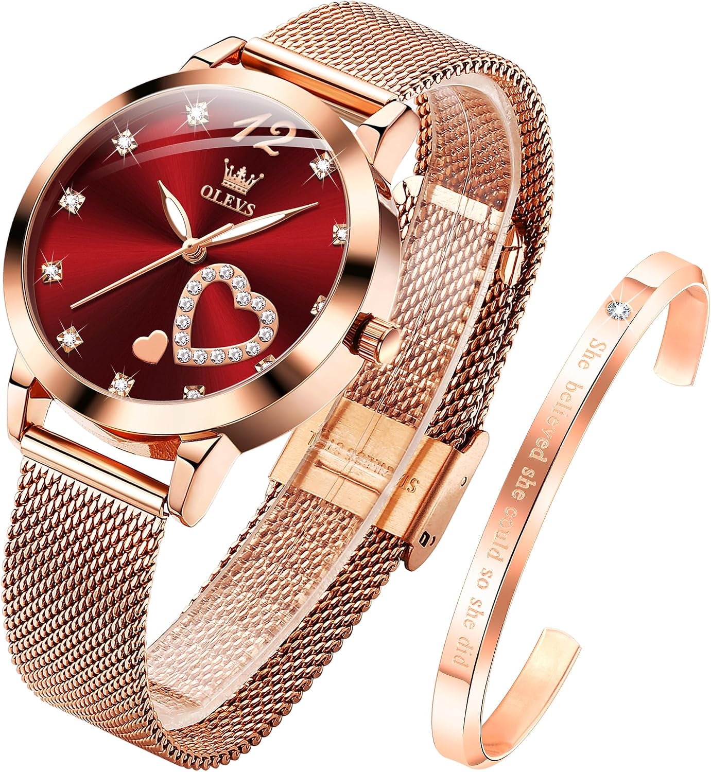 Womens Watch Gift Set Avec Bracelet Rose Gold Ladies Minimaliste Minimaliste Slim Robe Décontractée Analogique Montre À Quartz Imperméable