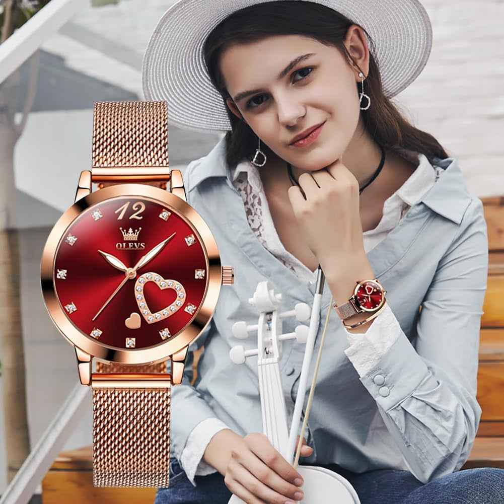 Womens Watch Gift Set Avec Bracelet Rose Gold Ladies Minimaliste Minimaliste Slim Robe Décontractée Analogique Montre À Quartz Imperméable