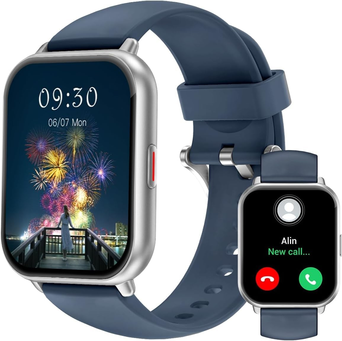 Montre Connectée Homme Femme Avec Appel Bluetooth Rappel Intelligent Podometre Moniteur Sommeil Cardiofrequencemetre Oxymètre 100+ Modes Sportifs Pour Android Ios Etanche IP68 Argent Bleu