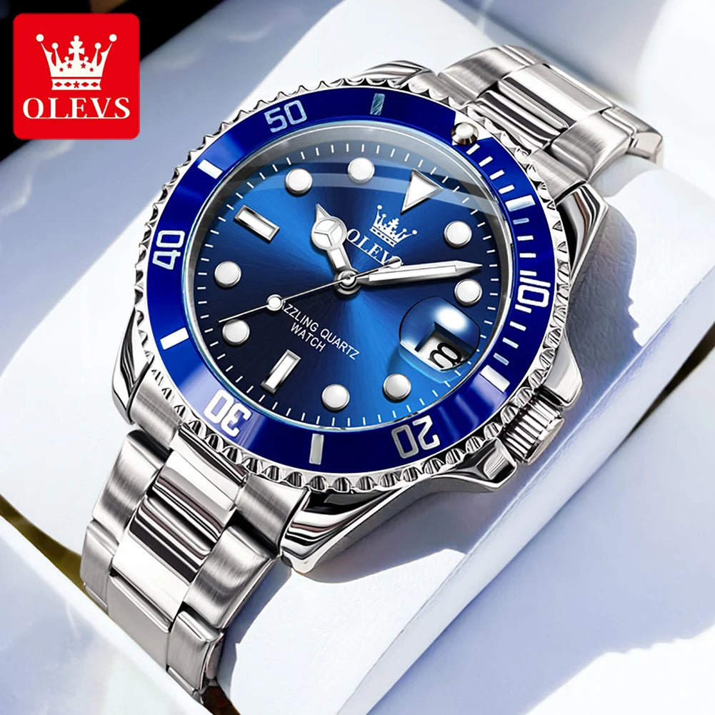5885 Men'S Watches Business Stainless Steel Strap Green Quartz Watch Waterproof Calendar Luminous High Quality Wristwatch