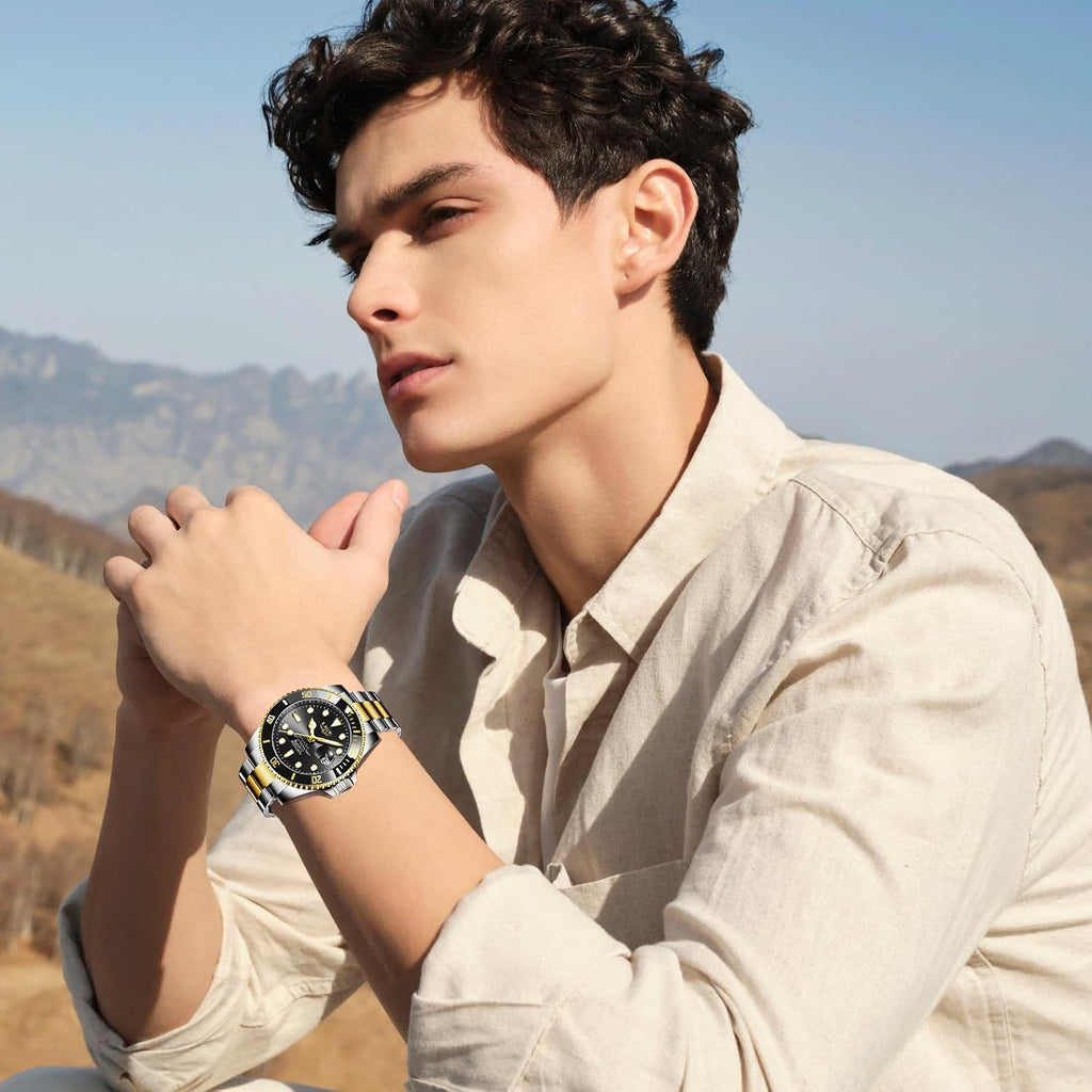 Montre Homme, Montres Bracelet Quartz Analogique, Acier Inoxydable, Étanche 3 ATM （30M）, Aiguilles Lumineuses, Affichage De La Date, Classique, Élégant, Décontracté