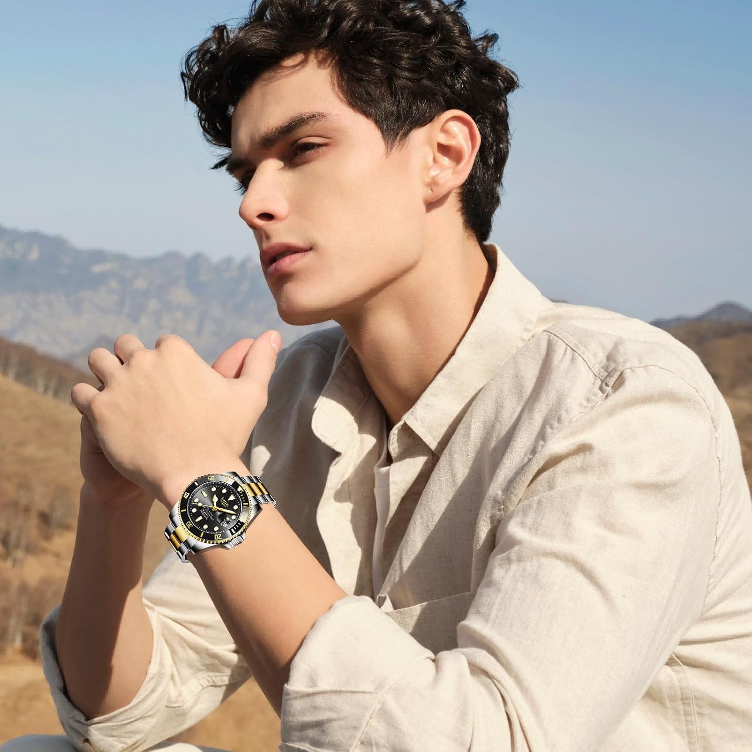 Montre Homme, Montres Bracelet Quartz Analogique, Acier Inoxydable, Étanche 3 ATM （30M）, Aiguilles Lumineuses, Affichage De La Date, Classique, Élégant, Décontracté