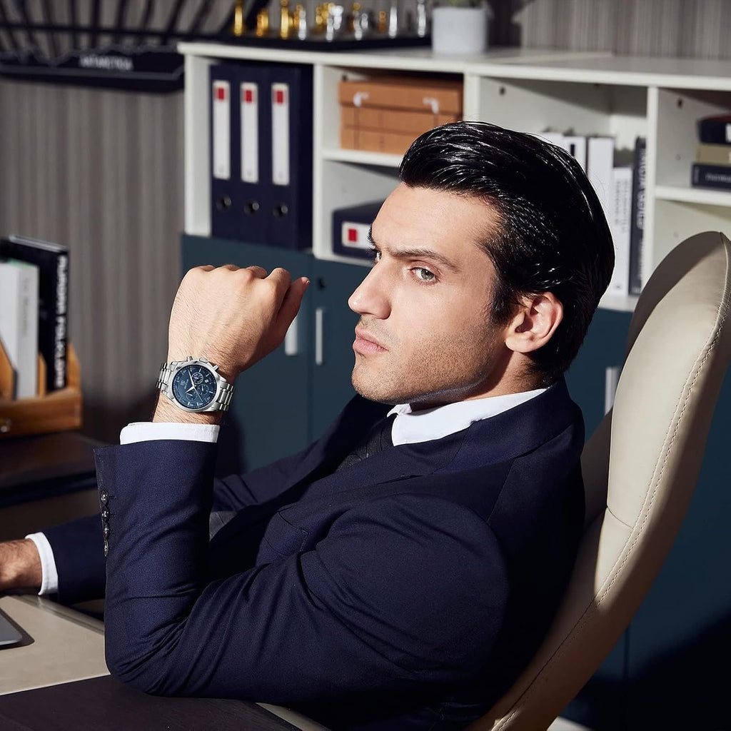 by Montre Homme Chronographe Etanche Lumineuses Date Grand Cadran Classique Mode Affaires Analogique Quartz Montres Cadeau Élégant Pour Hommes