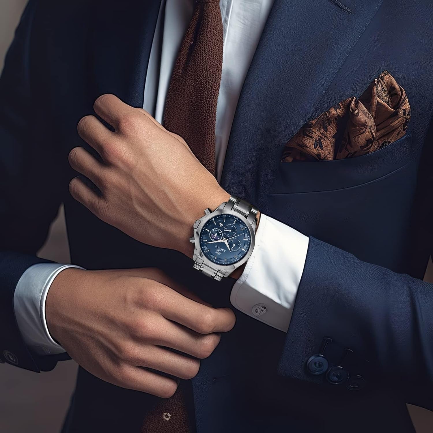 by Montre Homme Chronographe Etanche Lumineuses Date Grand Cadran Classique Mode Affaires Analogique Quartz Montres Cadeau Élégant Pour Hommes