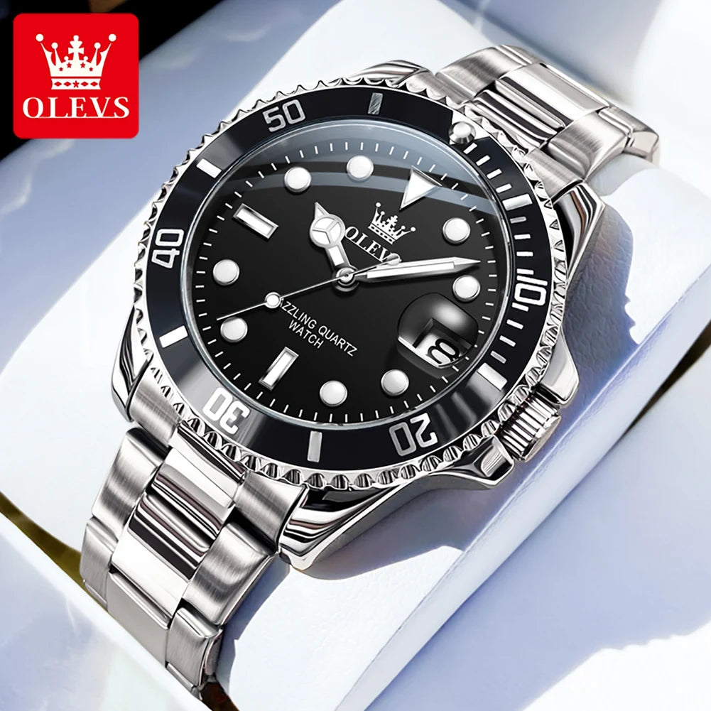 5885 Men'S Watches Business Stainless Steel Strap Green Quartz Watch Waterproof Calendar Luminous High Quality Wristwatch