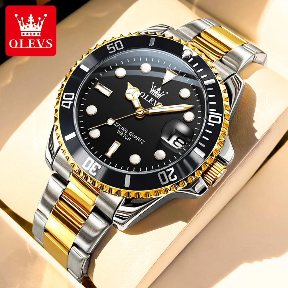 5885 Men'S Watches Business Stainless Steel Strap Green Quartz Watch Waterproof Calendar Luminous High Quality Wristwatch