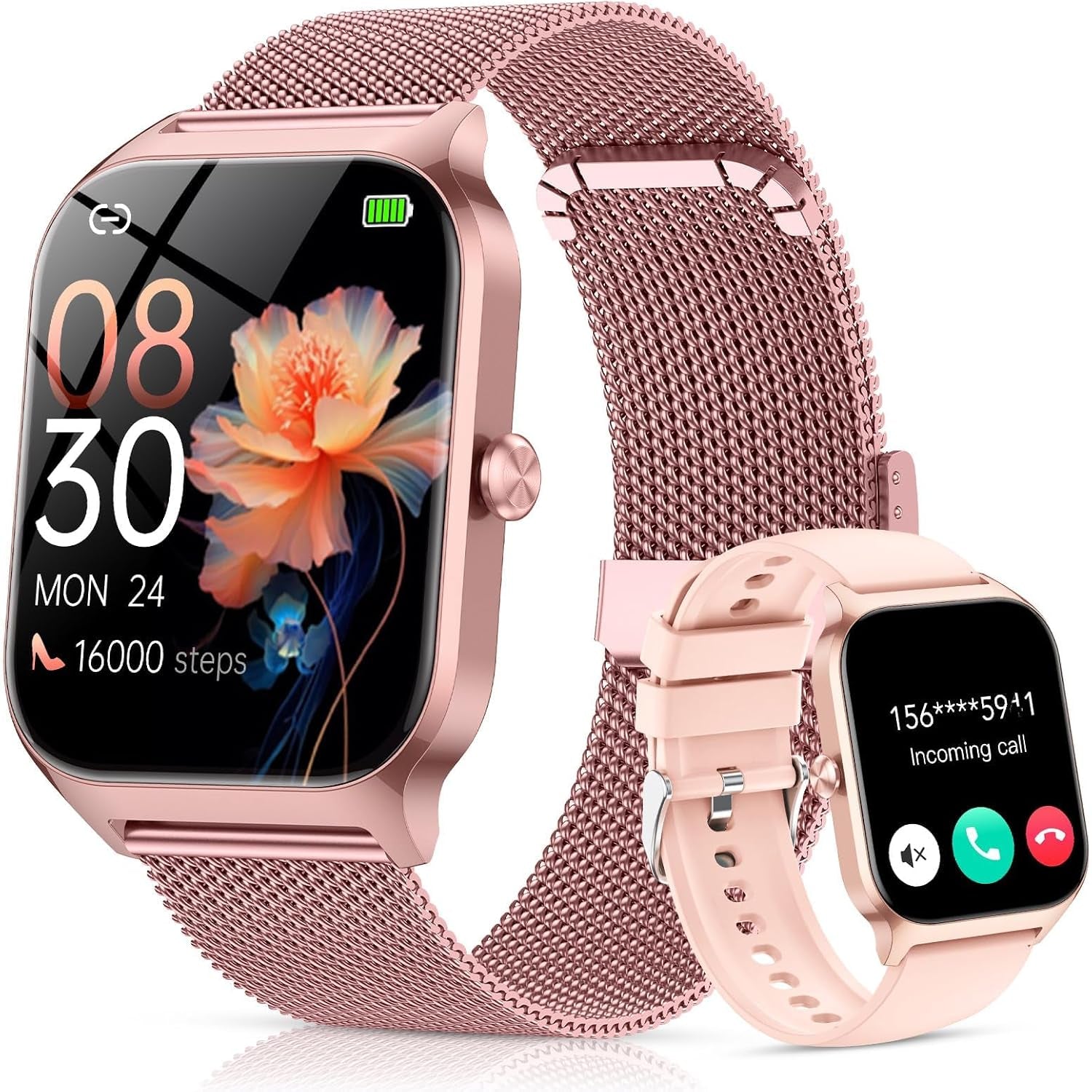Montre Connectée Femme Avec Appel Bluetooth, 1.85" HD Smartwatch Femme Avec Fréquence Cardiaque/Sommeil/Spo2, 120+ Modes Sportifs, IP68 Étanche, Fitness Tracker Watch Pour Android Ios-Or Rose