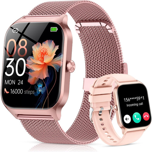 Montre Connectée Femme Avec Appel Bluetooth, 1.85" HD Smartwatch Femme Avec Fréquence Cardiaque/Sommeil/Spo2, 120+ Modes Sportifs, IP68 Étanche, Fitness Tracker Watch Pour Android Ios-Or Rose