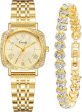 Montre Femme Doré Argent: Étanche Montres Avec Bracelet Acier Inoxydable - Analogique Montre Avec Lumineux Calendrier Ensemble Cadeau Pour Dames Fille
