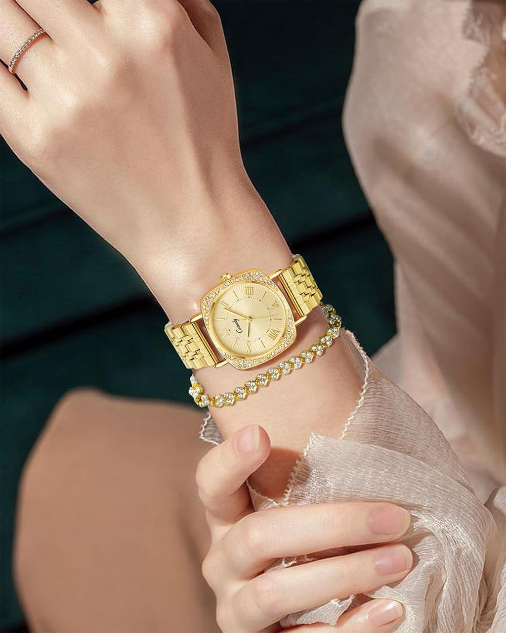 Montre Femme Doré Argent: Étanche Montres Avec Bracelet Acier Inoxydable - Analogique Montre Avec Lumineux Calendrier Ensemble Cadeau Pour Dames Fille