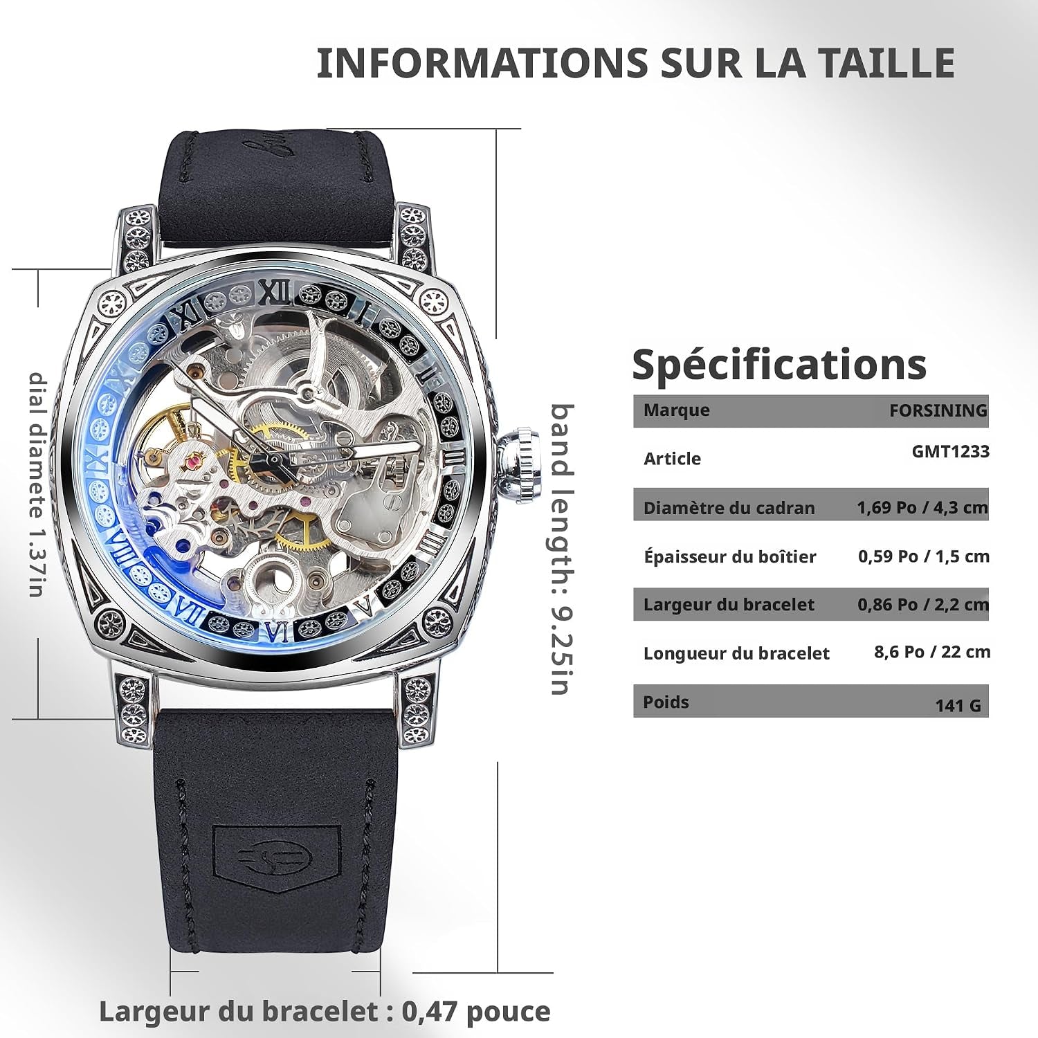 Montre Homme Mécanique Automatique Carrée Squelette Dorée, Bracelet En Cuir Vintage Style Rétro, Étanche, Montre Bracelet Classique Pour Homme