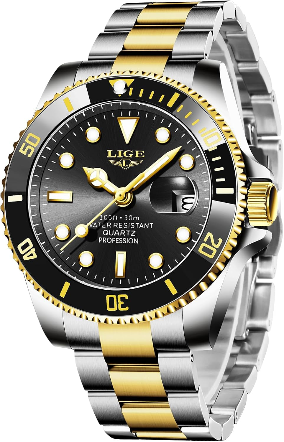 Montre Homme, Montres Bracelet Quartz Analogique, Acier Inoxydable, Étanche 3 ATM （30M）, Aiguilles Lumineuses, Affichage De La Date, Classique, Élégant, Décontracté