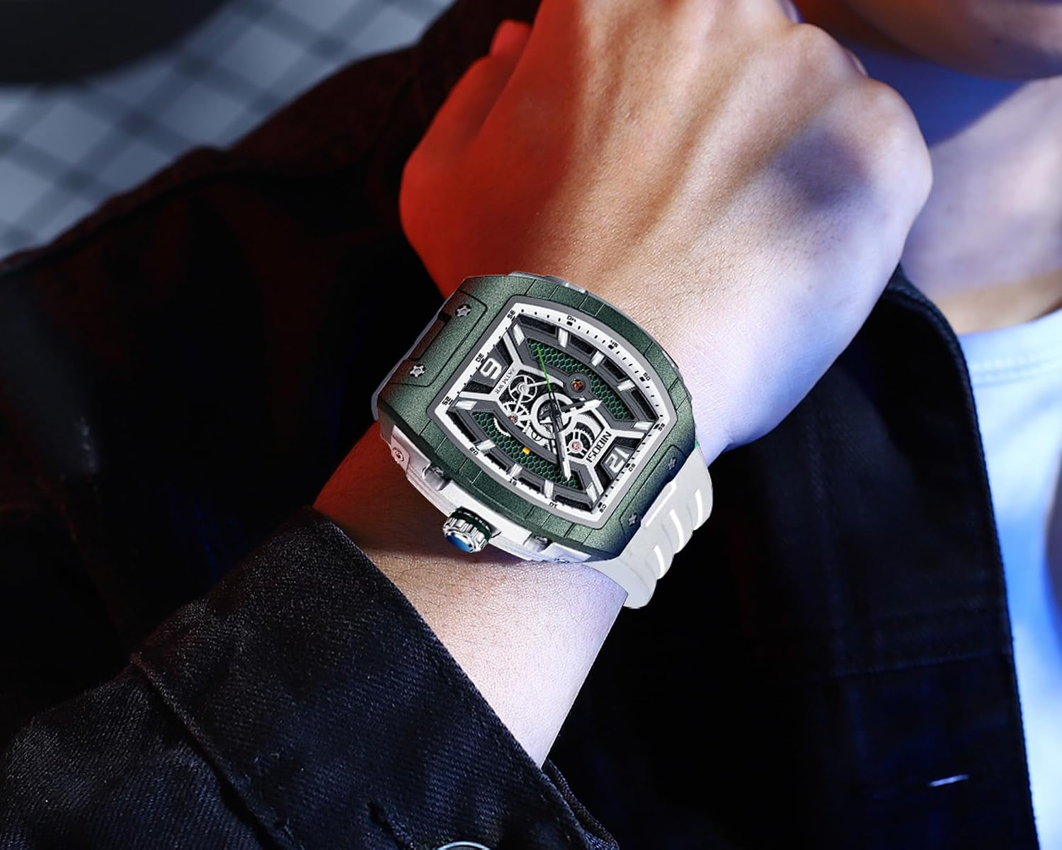 Montre-Bracelet Carrée Pour Homme Étanche Lumineuse À Quartz Analogique Bracelet En Silicone