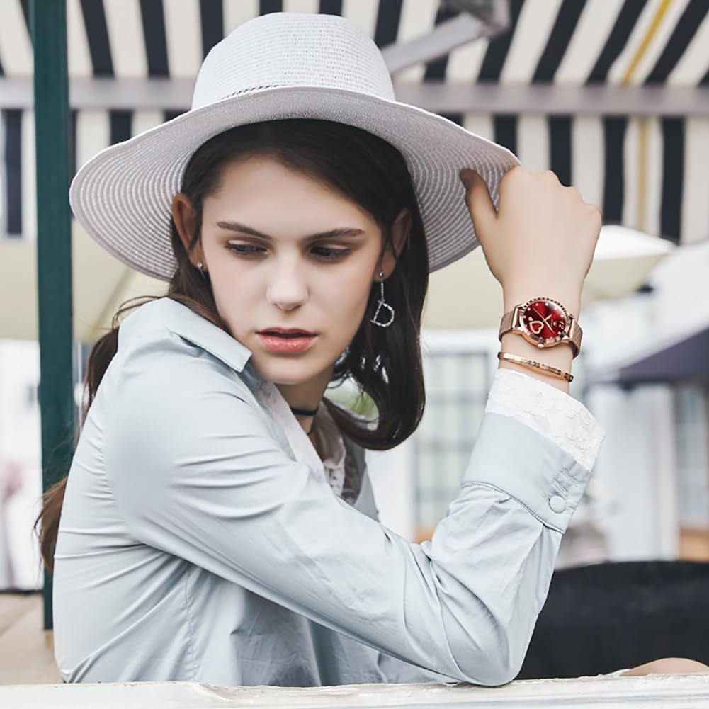 Womens Watch Gift Set Avec Bracelet Rose Gold Ladies Minimaliste Minimaliste Slim Robe Décontractée Analogique Montre À Quartz Imperméable