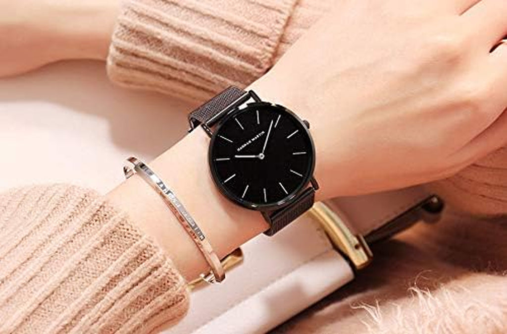 Très Mince Montre Pour Femme Quartz Analogique Étanche Acier Inoxydable