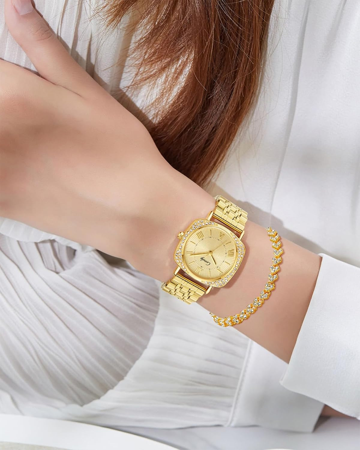 Montre Femme Doré Argent: Étanche Montres Avec Bracelet Acier Inoxydable - Analogique Montre Avec Lumineux Calendrier Ensemble Cadeau Pour Dames Fille