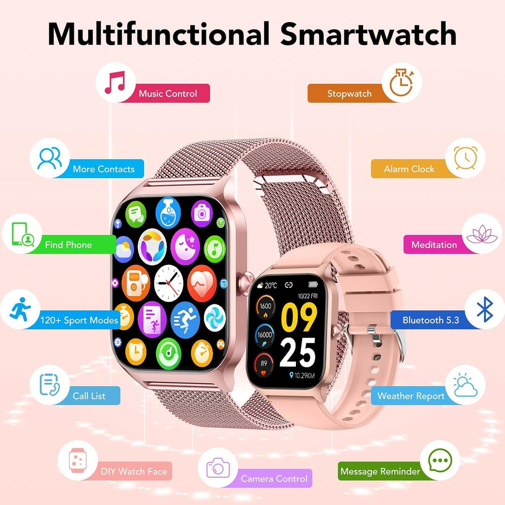 Montre Connectée Femme Avec Appel Bluetooth, 1.85" HD Smartwatch Femme Avec Fréquence Cardiaque/Sommeil/Spo2, 120+ Modes Sportifs, IP68 Étanche, Fitness Tracker Watch Pour Android Ios-Or Rose