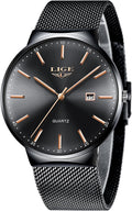 Montre Homme, Montres Bracelet Analogique Quartz, Grand Cadran Ultra-Mince, Bracelet Acier Inoxydable Étanche, Fonction Calendrier, Design Minimaliste Léger, Business Mode Casual Match