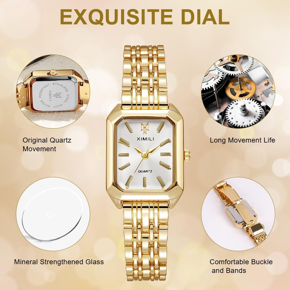 Montre Pour Femme, Montres Carrées De 32 Mm, Montre Analogique Quartz Avec Bracelet En Acier Inoxydable, Mouvement À Quartz Montre-Bracelet Élégant Minimaliste Pour Filles